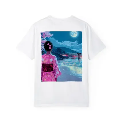 Japanese Woman Kimono Cherry Blossoms Moon Night