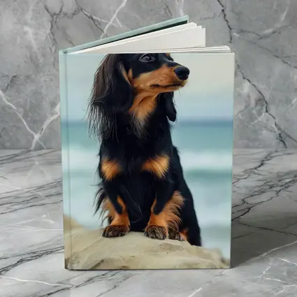 Long Haired Dachshund Sitting By Ocean