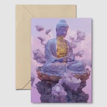 Buddha Statue Lotus Cloud Purple Sky
