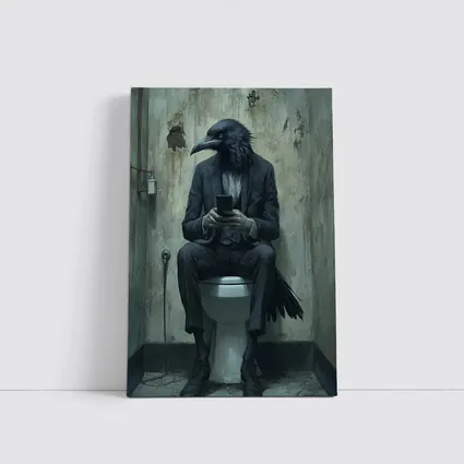 Crow In Suit On Toilet Dark Art