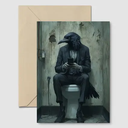 Crow In Suit On Toilet Dark Art