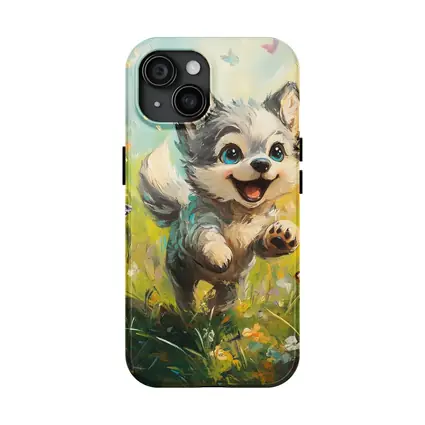 Happy Puppy Chasing Butterflies In Meadow