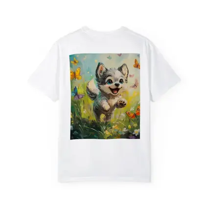 Happy Puppy Chasing Butterflies In Meadow