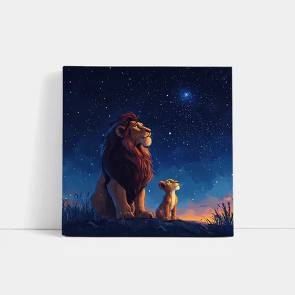 Lion And Cub Starry Night Sky Art