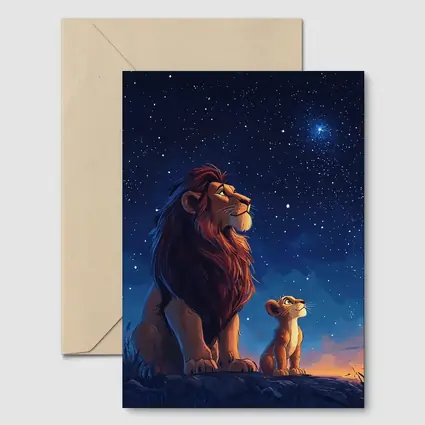 Lion And Cub Starry Night Sky Art