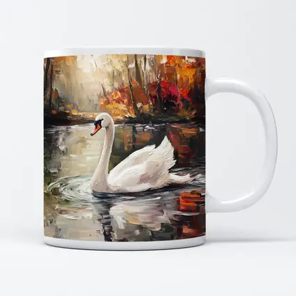 White Swan Oil Painting Autumn Lake