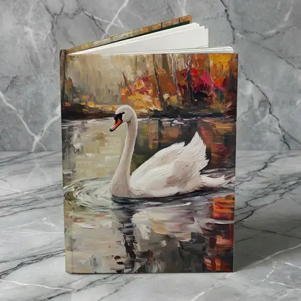 White Swan Oil Painting Autumn Lake
