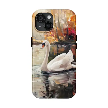 White Swan Oil Painting Autumn Lake