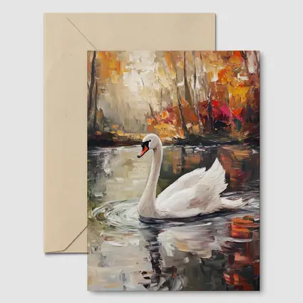 White Swan Oil Painting Autumn Lake