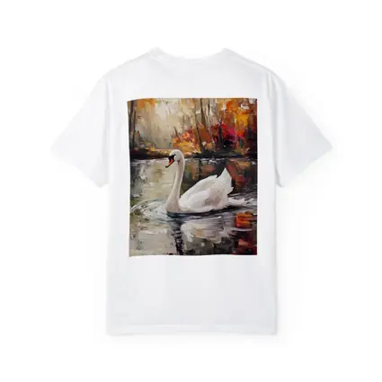 White Swan Oil Painting Autumn Lake
