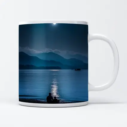 Moonlit Lake Shore Silhouette Mountain Night