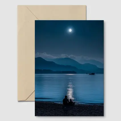 Moonlit Lake Shore Silhouette Mountain Night