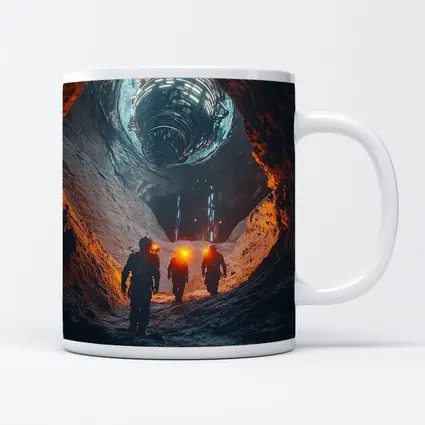 Astronauts Walking Through Glowing Sci Fi Cave