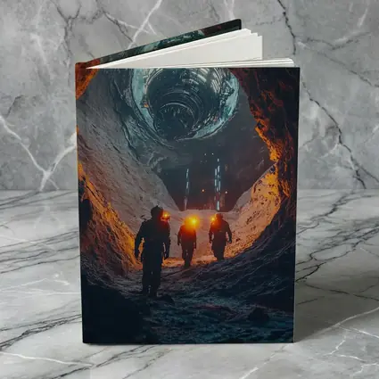 Astronauts Walking Through Glowing Sci Fi Cave
