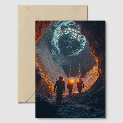 Astronauts Walking Through Glowing Sci Fi Cave