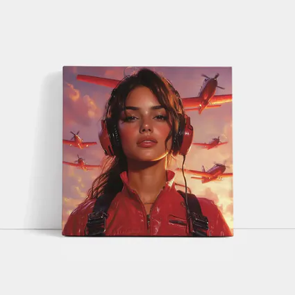 Female Pilot Red Jumpsuit Airplanes Sky