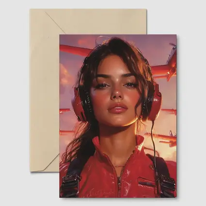 Female Pilot Red Jumpsuit Airplanes Sky