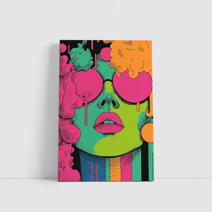 Pop Art Woman Face Neon Colors Illustration