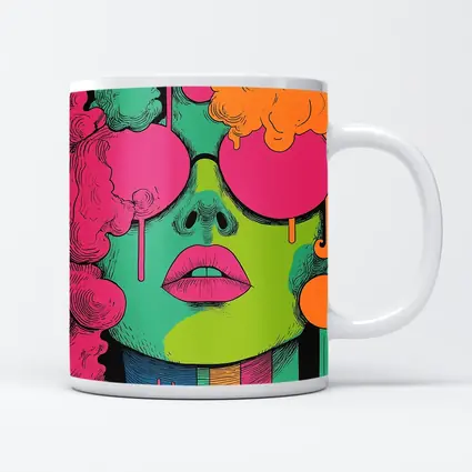 Pop Art Woman Face Neon Colors Illustration