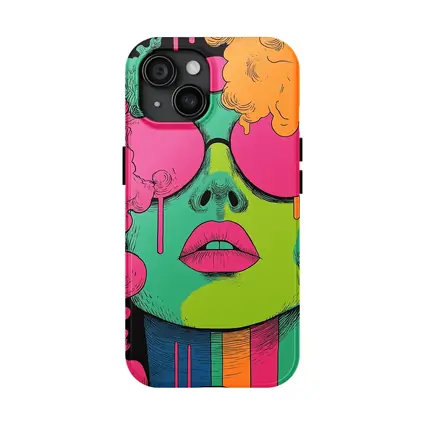 Pop Art Woman Face Neon Colors Illustration