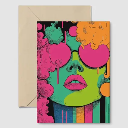 Pop Art Woman Face Neon Colors Illustration