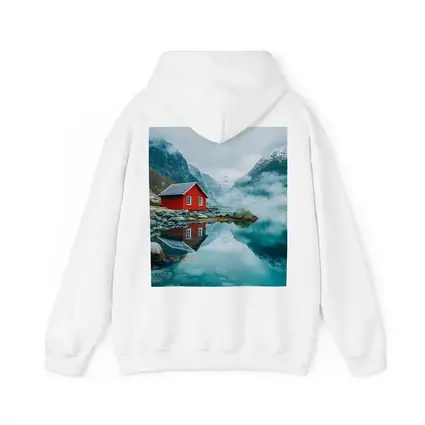 Red Cabin Norway Fjord Misty Mountains