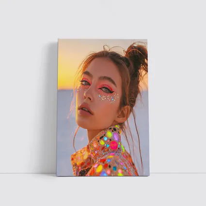 Festival Makeup Woman Gems Sunset Desert