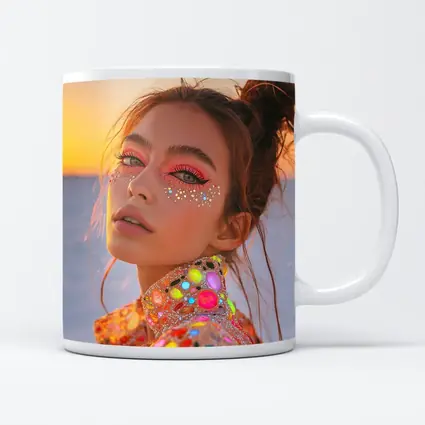 Festival Makeup Woman Gems Sunset Desert