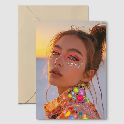 Festival Makeup Woman Gems Sunset Desert