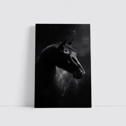 Black Horse Portrait Dark Smoky Background