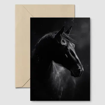 Black Horse Portrait Dark Smoky Background