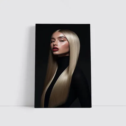 Blonde Woman Red Lips Dark Background Portrait