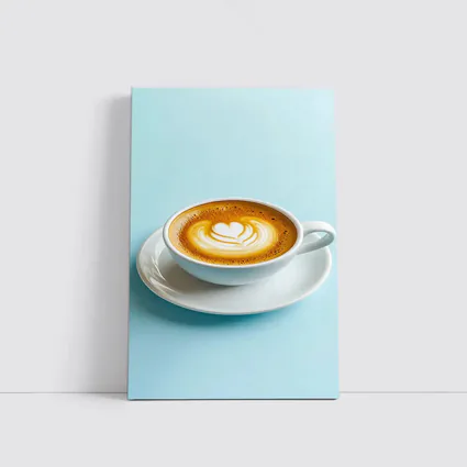 Latte Art Coffee Cup Light Blue Background