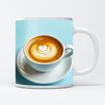 Latte Art Coffee Cup Light Blue Background