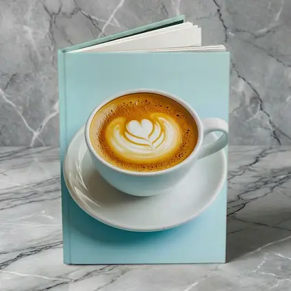 Latte Art Coffee Cup Light Blue Background