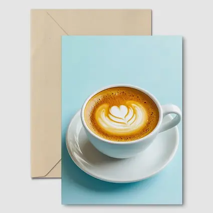Latte Art Coffee Cup Light Blue Background