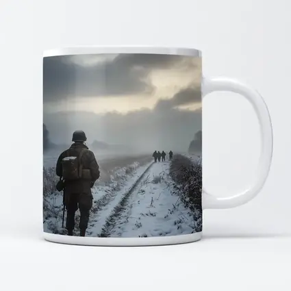 Soldier Walking Snowy Winter Field Path