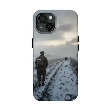 Soldier Walking Snowy Winter Field Path