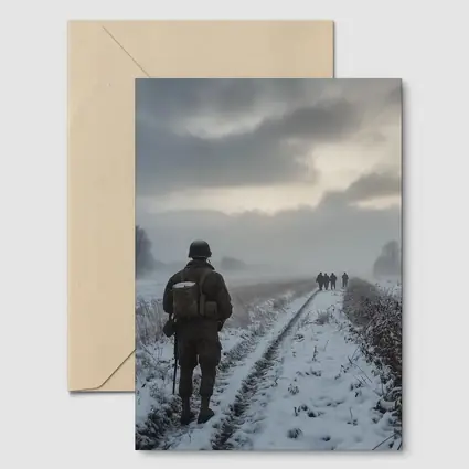 Soldier Walking Snowy Winter Field Path