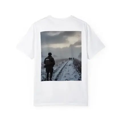 Soldier Walking Snowy Winter Field Path