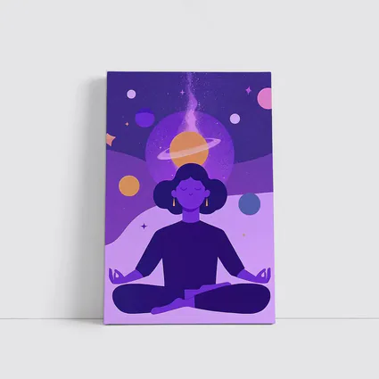Woman Meditating Lotus Pose Cosmic Space