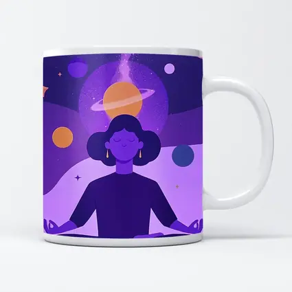 Woman Meditating Lotus Pose Cosmic Space
