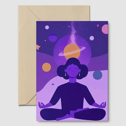 Woman Meditating Lotus Pose Cosmic Space