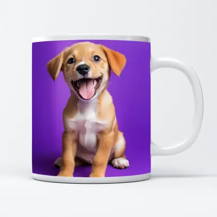 Happy Puppy Dog On Purple Background