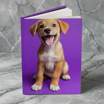 Happy Puppy Dog On Purple Background