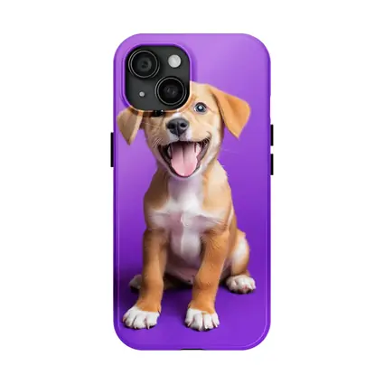 Happy Puppy Dog On Purple Background