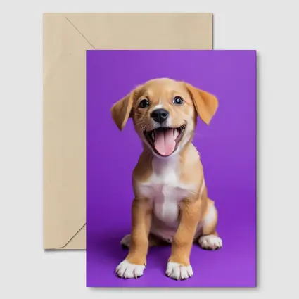 Happy Puppy Dog On Purple Background