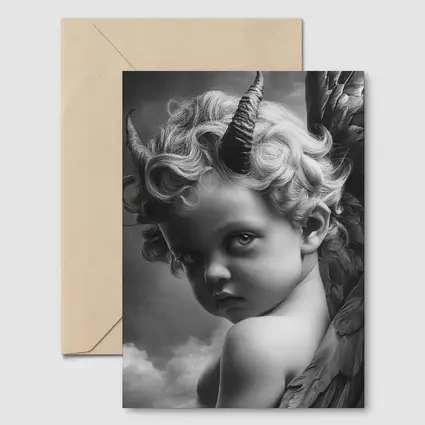 Dark Cherub With Horns And Wings