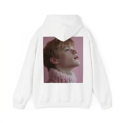 Young Boy Looking Up Pink Background
