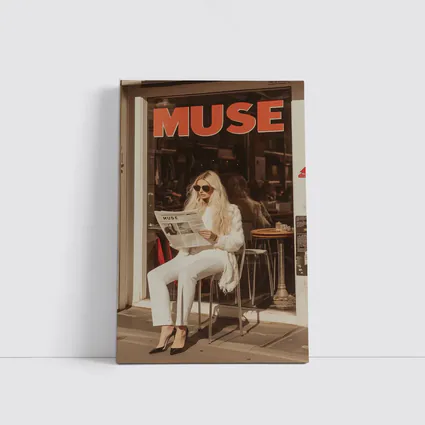 Blonde Woman Reading Newspaper Cafe Street